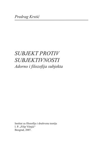 Cover of Subjekt protiv subjektivnosti