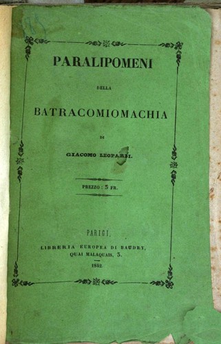 Cover of Paralipomeni della Batracomiomachia