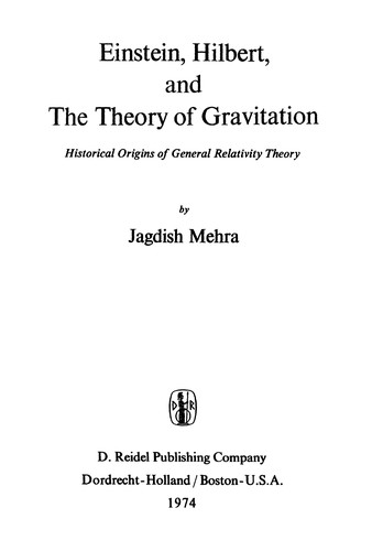 Cover of Einstein, Hilbert & the Theory of Gravitation; Historical Origins of General Relativity Theory