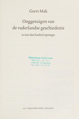 Cover of Ooggetuigen van de vaderlandse geschiedenis in meer dan honderd reportages