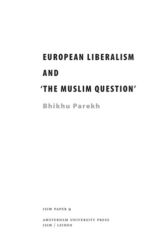 Cover of European liberalism and 'The Muslim Question'