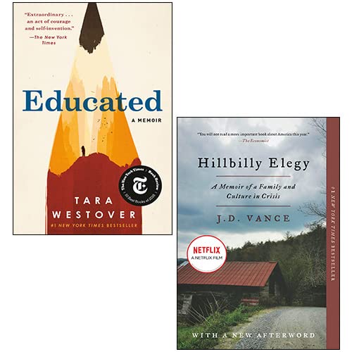 Cover of Educated By Tara Westover, Hillbilly Elegy: A Memoir of a Family and Culture in Crisis By J. D. Vance 2 Books Collection Set
