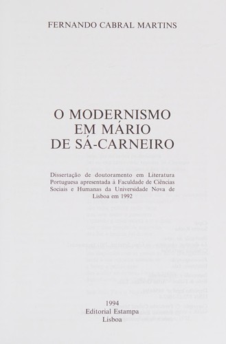 Cover of O Modernismo em Mário de Sá-Carneiro