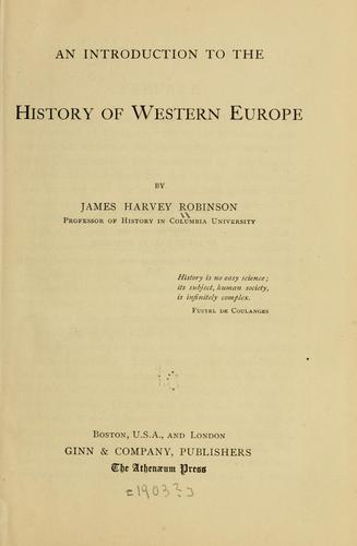 Cover of An Introduction to the History of Western Europe