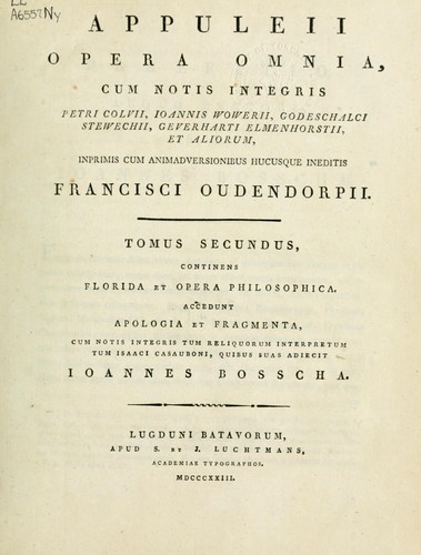 Cover of Lucii Apuleii Madaurensis platonici philosophi opera