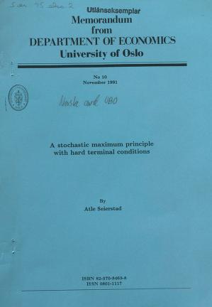 Cover of A stochastic maximum principle with hard terminal conditions