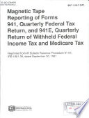 Cover of Magnetic Tape Reporting for Form 941, Quarterly Federal Tax Return, and 941E, Quarterly Return of Withheld Federal Income Tax and Medicare Tax