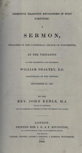 Cover of Primitive tradition recognised in Holy Scripture