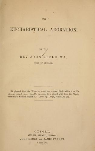 Cover of On eucharistical adoration
