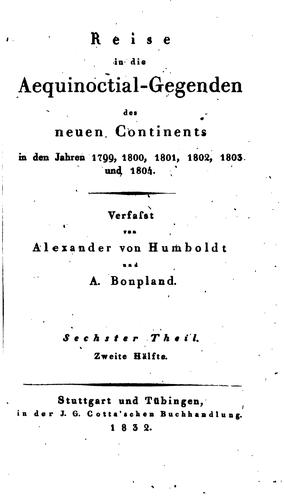 Cover of Reise in die Aequinoctial-Gegenden des neuen Continents in den Jahren 1799 ..