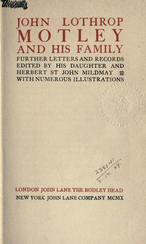 Cover of John Lothrop Motley and his family