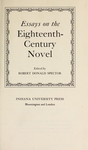 Cover of Essays on the eighteenth-century novel