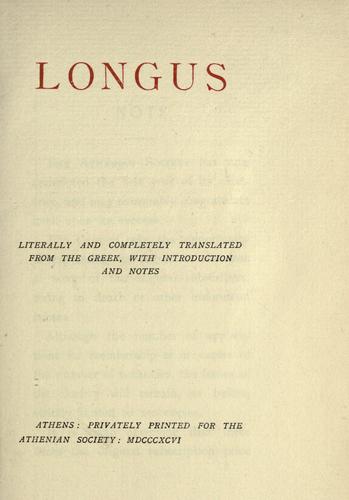 Cover of Longus, literally and completely translated from the Greek