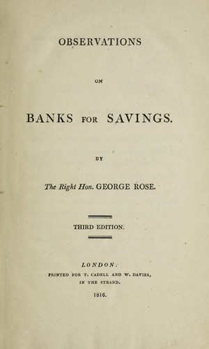 Cover of Observations on banks for savings