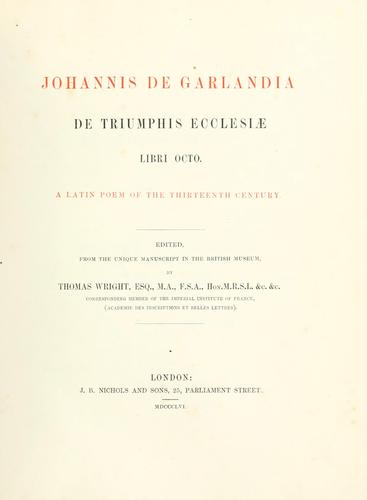 Cover of Johannis de Garlandia De triumphis ecclesiae libri octo